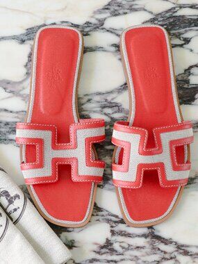 Hermès Oran Sandals Prunoir Rouge Canvas EU 36